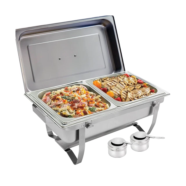 Sterno Foldable Frame Stainless Steel Chafing Dish Buffet Set, 8 Quart, Silver