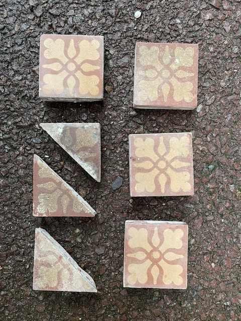 Antique Victorian Floor Tiles Reclaimed Encaustic Geometric Minton - Red Pattern