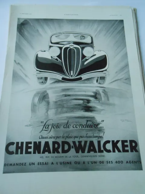 Publicité advertising 1936  Chenard Walcker La joie de conduire