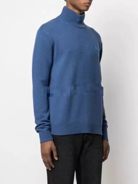 ACNE STUDIOS Turtleneck Sweater Logo Face In Dark Blue Size S Orig. $620 NEW