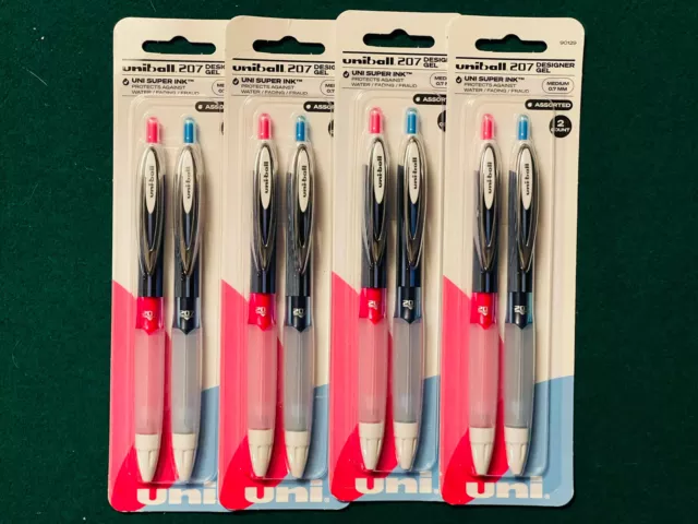 UNI BALL 207 DESIGNER GEL MEDIUM 0.7 MM PEN 90128 Pink & Blue 90129 (4) 2 Packs