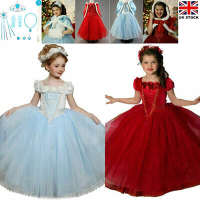 Kids Girls Princess Fancy Dress Up Cosplay Party Costume Outfit Cinderella Elsa
