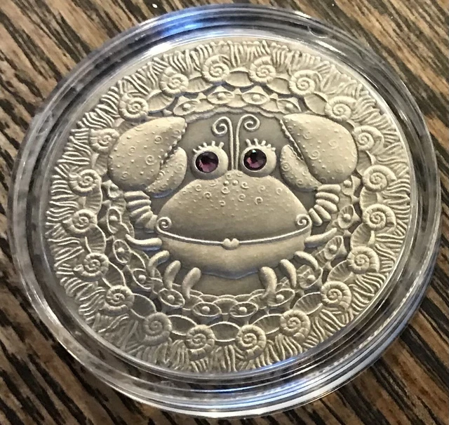 Belarus 2009 20 Roubles | Zodiac Cancer Crab | Silver Coin w/ Crystal Eyes | COA