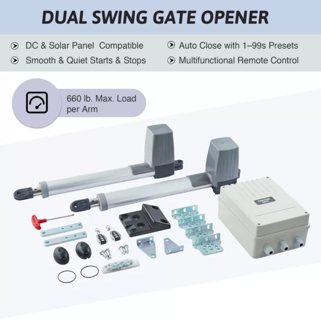 Automatic 80W Swing Gate Openers 2 Pack for 660 lb 8 ft Two Arm Swing Doors