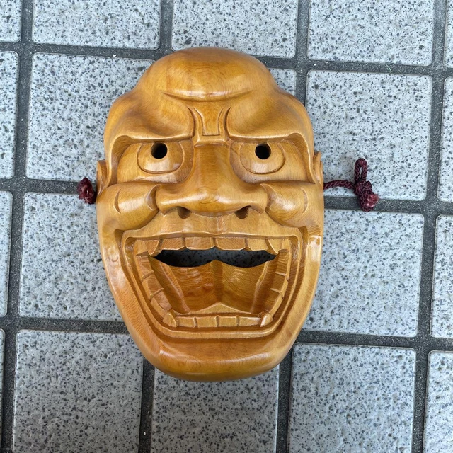 Wood carving mask Hannya color brown length 23 width 18 depth 10 cm crafts used