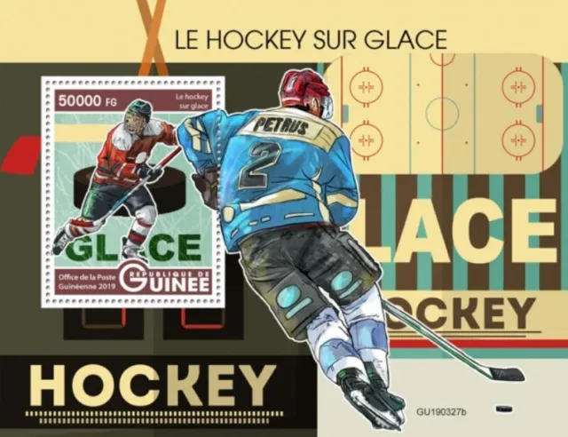Guinea - 2019 Eis Hockey Spieler - Briefmarke Souvenir Blatt - GU190327b