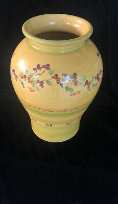 Terre Provente 12" Pot Urn Vase Pottery Orange Yellow Red Floral France