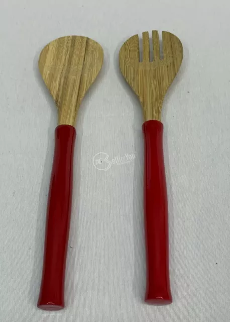 Set Di Posate In Bambu' Forchettone E Cucchiaio Vg Cod. 1713680000 Manico Rosso