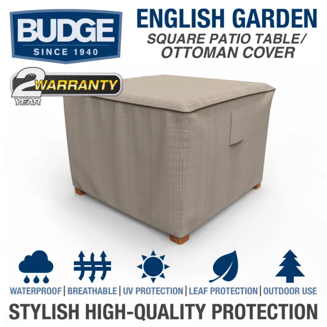 Budge English Garden Waterproof Square Patio Table-Ottoman Cover |Multiple Sizes