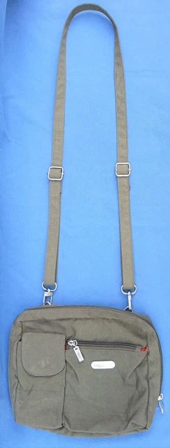 Olive Green Baggallini Crossbody bag purse, orange lined, travel or everyday