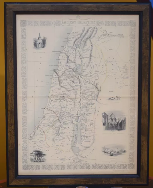 Antique C. 1851 Ancient Palestine Map Tallis Rapkin Waren Allen Mounted Framed