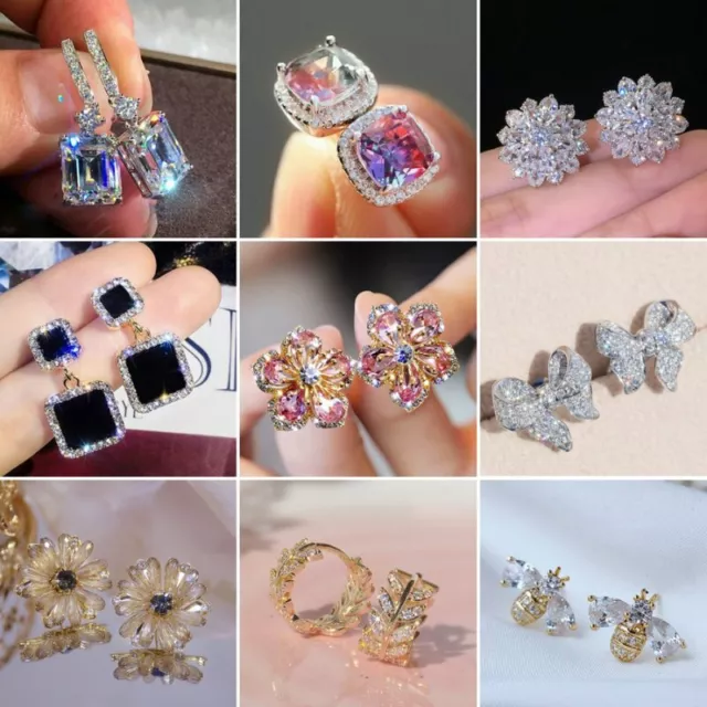 Elegant Women Zircon Drop Dangle Earrings Crystal Earrings Wedding Jewelry Gift