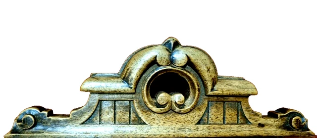 Scroll crowned wood carving pediment 11" - Antique French architectural salvage