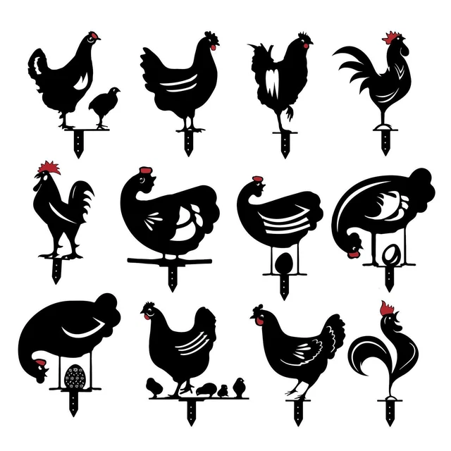 Acrylic Art Chicken Silhouette Stakes for Yard Outdoor Garden Statue Decoration,