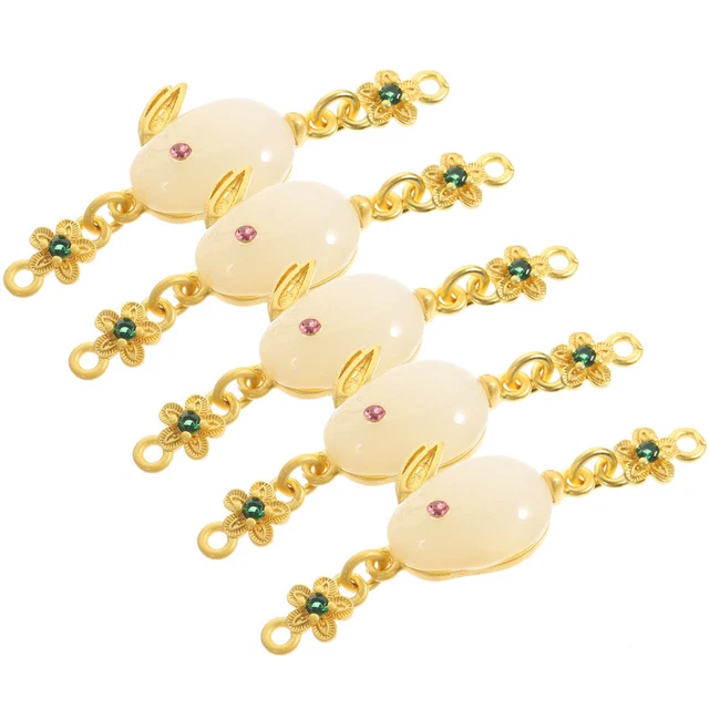 5 Pcs Legierung Jade-Kaninchen-Anhänger Schmuck DIY Zubehör Baumeln