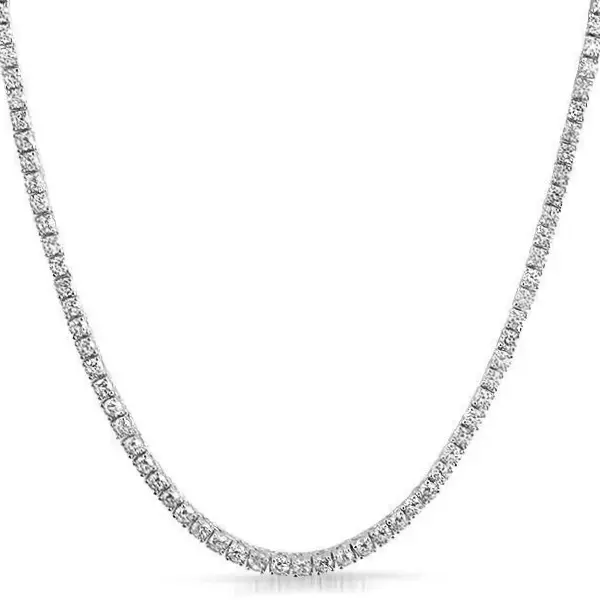 3mm VVS Lab CZ 1 Row White Gold Plated Tennis Chain Solid Steel Necklace
