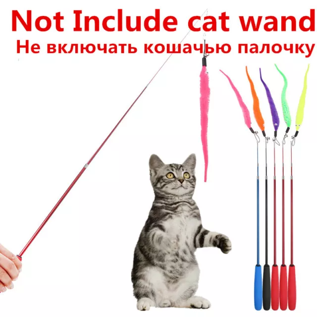 5X Pet Kitten Cat Teaser Wand Rod Chase Toys Replacement Refill Plush With Bell