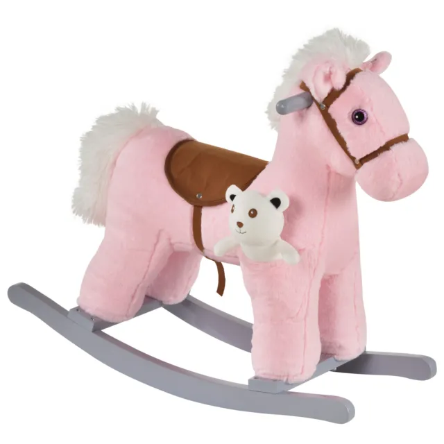 HOMCOM Kids Plush Ride-On Rocking Horse with Plush Toy Sound Handle Grip