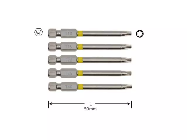 Torx Bits 50 mm extra lang T10 T15 T20 T25 T40 Bitsatz TX Set