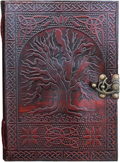 A5 Leather Journal with clasp Tree of life emboss Writing Pad Blank Notebook For