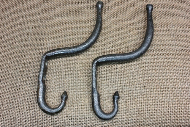 2 Old Coat Hooks Farm House Vintage 1800’s Blacksmith Made Wrought Iron Rustic