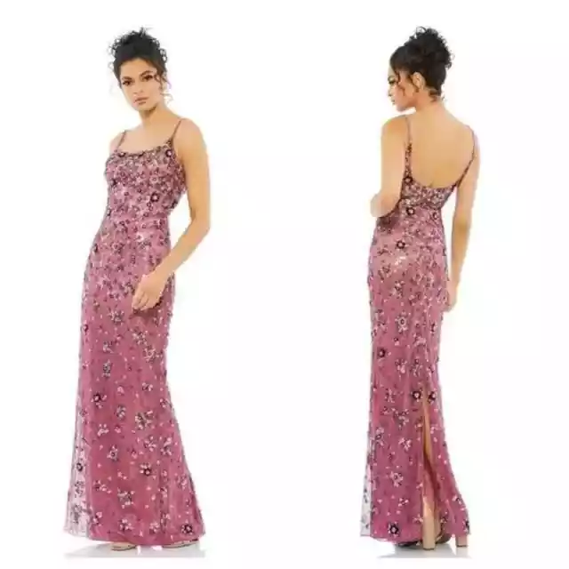 Mac Duggal 5477 Raspberry Pink Floral Embellished Scoop Neck Evening Gown Sz 14