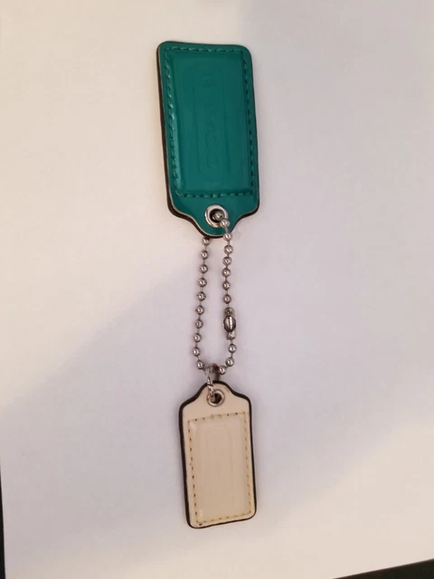 COACH patent leather green beige KEY FOB BAG CHARM KEYCHAIN HANG TAG