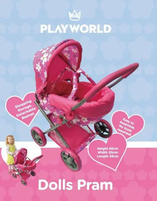 PLAYWORLD DOLL PRAM MEDIUM PINK ART64743 from Tates Toyworld 2