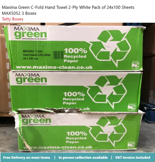 Maxima Green C-Fold Hand Towel 2-Ply White Pack of 24x100 Sheets MAX5052 3 Boxes