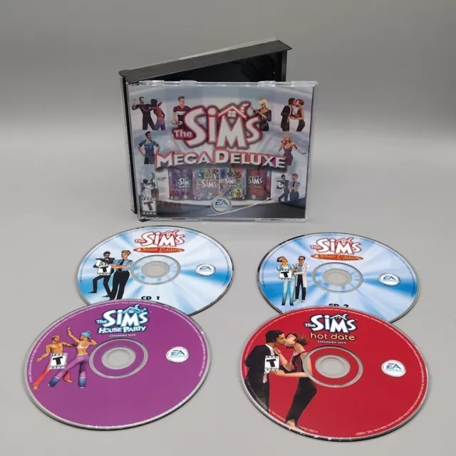 THE SIMS MEGA DELUXE 4 DISC COMPUTER PC VIDEO GAME 2004 Pre-owned