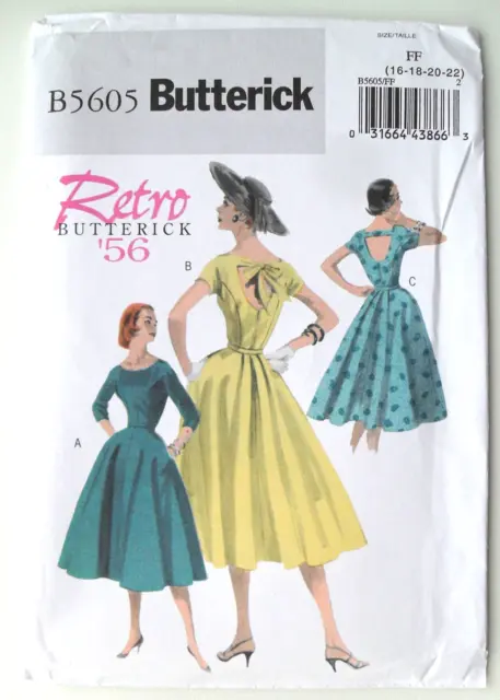 FF Uncut 16-22 1950s Style Repro Dress Back Detail Sewing Pattern Butterick 5605