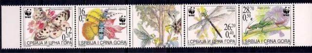 Serbia/Montenegro 2004 WWF Insects Butterfly Nature Conservation Strip MNH