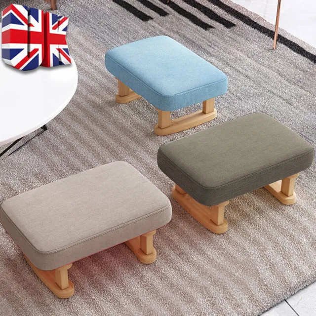 Small Footstool Chair Stool Rectangle Footrest Padded Rest Seat Pouffe Wood Legs