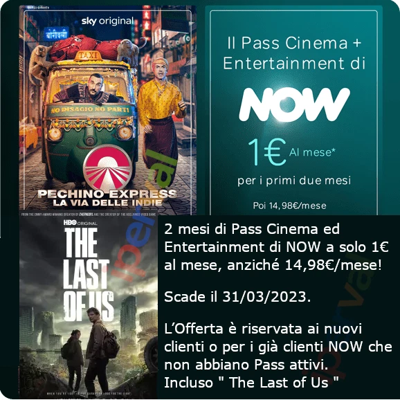 Now Tv Pass Cinema e Intrattenimento Coupon Sky Film Serie Tv Buono Sconto NOWTV