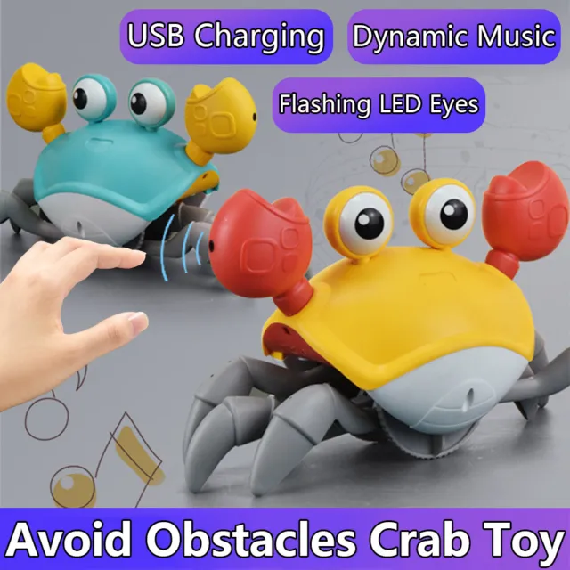 Electric Crab Crawling Sensing Toy Music LED USB Rechargeable Kids Toddler Toys