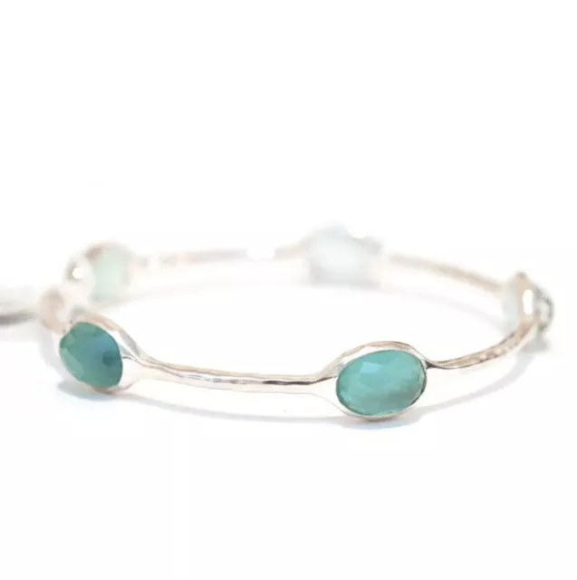 New IPPOLITA Wonderland Silver 5 Stone Bangle Bracelet in Denim Blue/Green