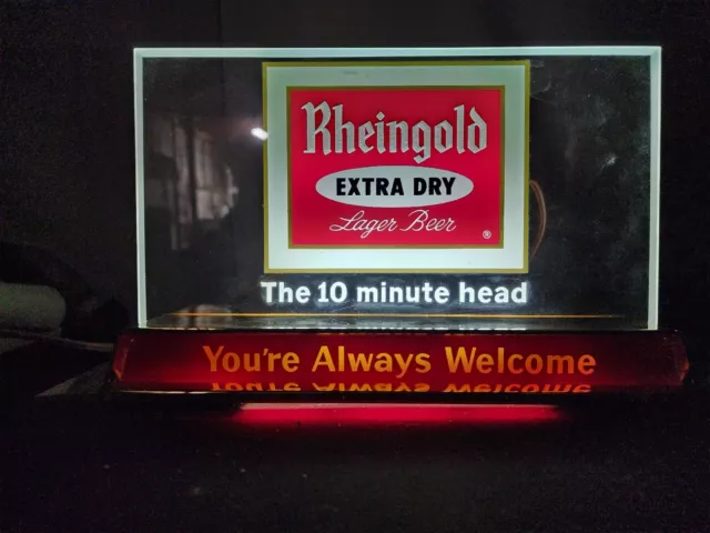 Vintage Rheingold Extra Dry Lighted Beer Sign The 10 Minute Head W/Original Box