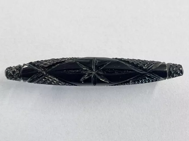 Antique Hand Carved Whitby Jet Mourning Brooch Pin