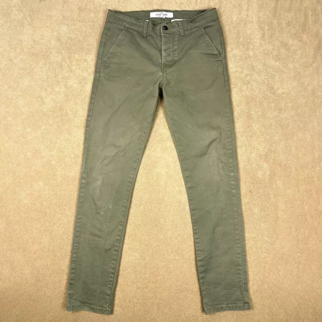 Topman Pants Mens 32x30 Green Stretch Skinny Beetle Chinos Stretch Button-Fly