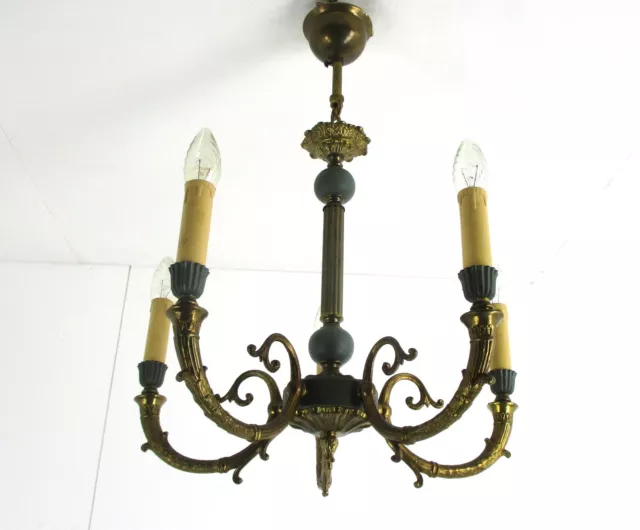 5 Arms Lights Pan Chandelier Revival French Empire Green Toleware Working