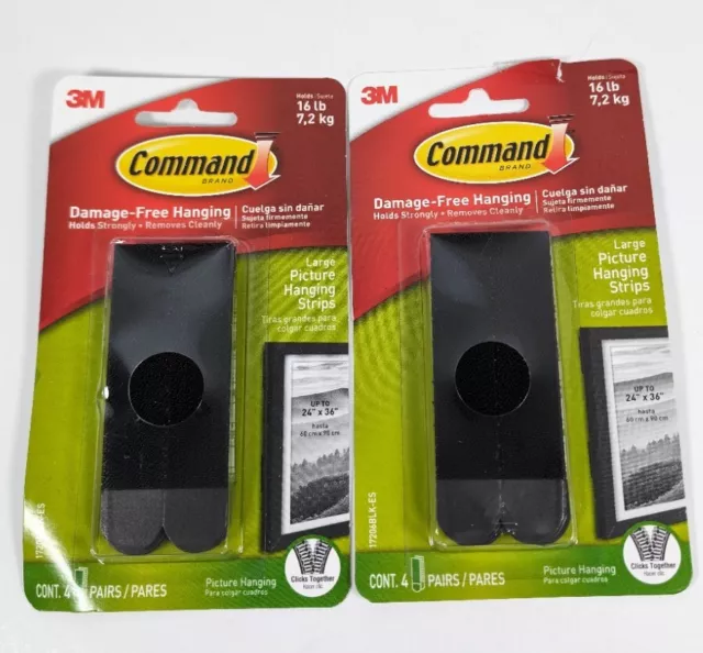 3M Command Large Picture Hanging Strip Black 4 Pack