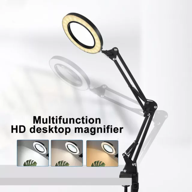 10XDesk Repair LED Lamp Magnifier Glass With Light Stand Clamp Beauty Magnifying