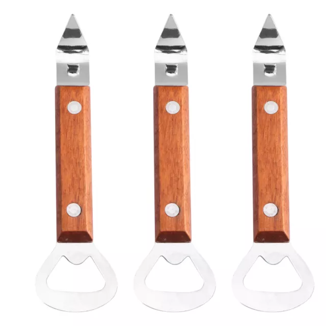 3 Pcs Can Opener Beer Puller Stainless Steel Household Solid Wood