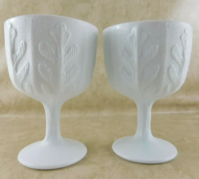 (2) *VINTAGE* FTD 6.5" MILK GLASS GOBLET Oak Leaf 1975 FTD Floral