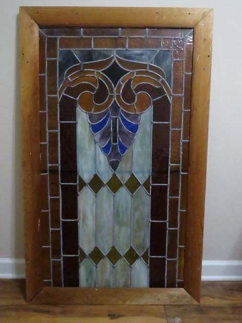 PAIR OF Vintage Antique Victorian Stained Glass CHURCH Window