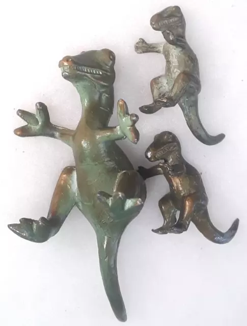 Excellent Bronze  Metal Dinosaur Momma T Rex and Twins