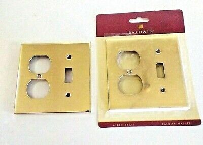 2 pack Baldwin Solid Brass Single Toggle Switch Double Outlet Wall Plate Classic