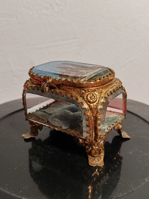 ANCIENNE BOITE A BIJOUX EN VERRE BISEAUTE ET METAL Vue Basilique Du Sacré Cœur