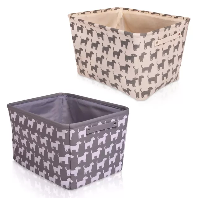 Dog Toy Rectangular Canvas w/Handles Storage Basket Organizer Bin Box 7.5x16x12