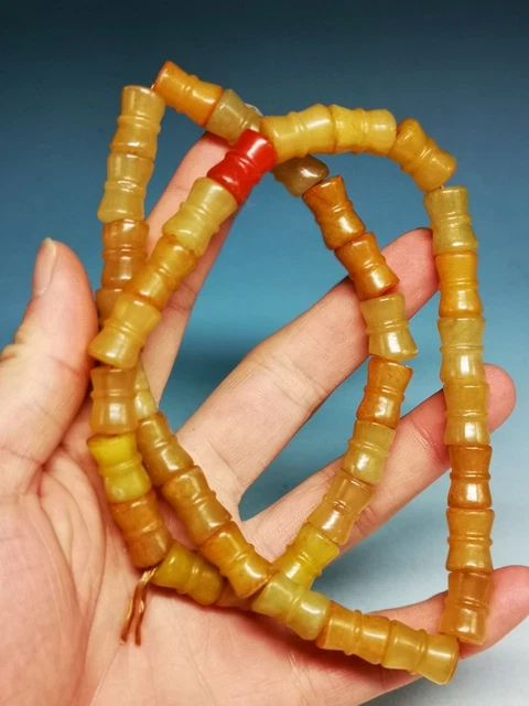 30cm Superb Chinese Old Jade Hand-carved Ancient Spiral Buddha Bead Necklace Y77